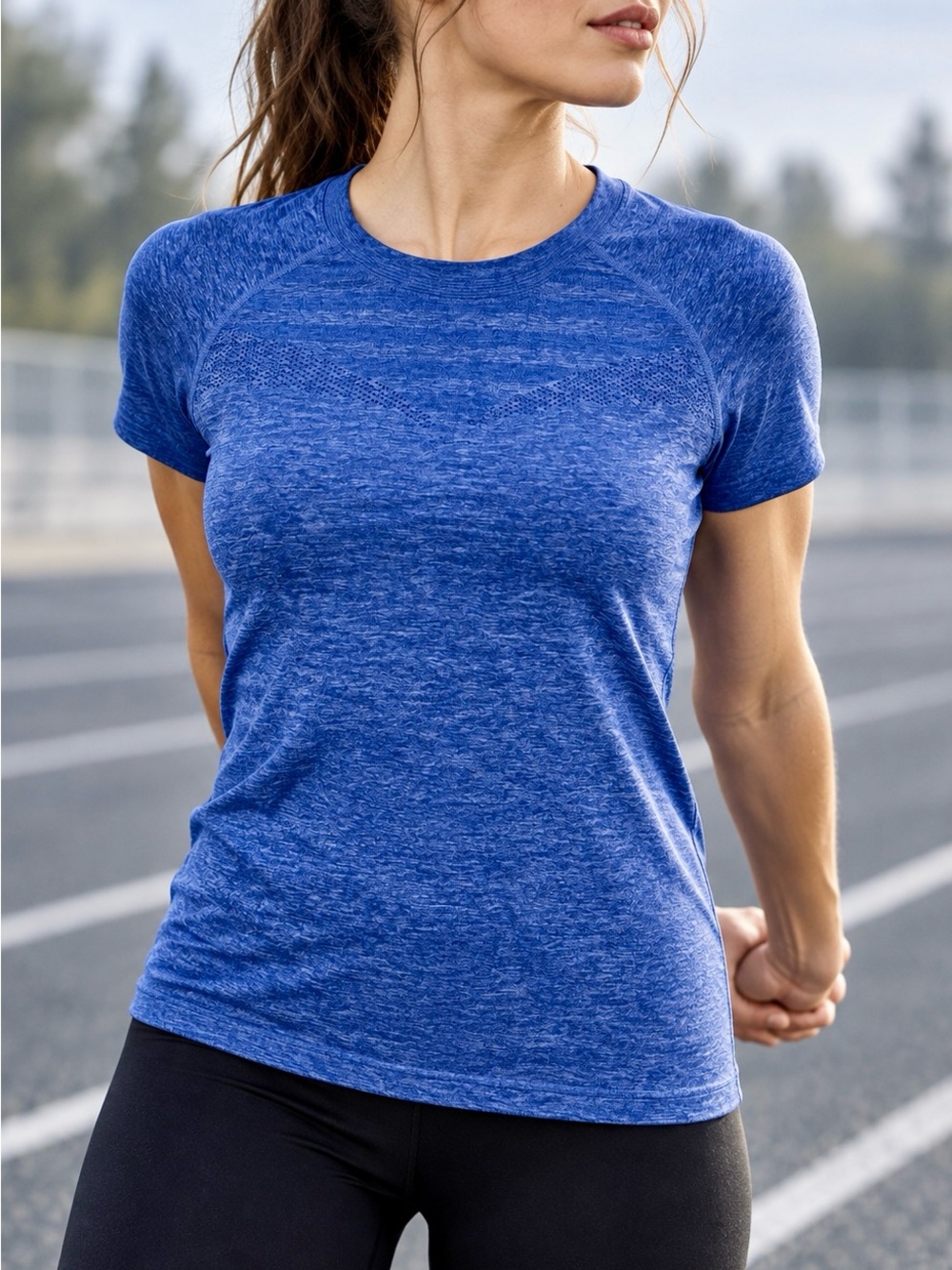 Z by Zella Blue Seamless Mesh Performance Workout Tee Medium